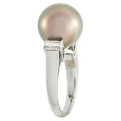 Mikimoto Platinum 0.30ct Diamond and Tahitian Pearl Ring