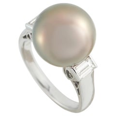 Mikimoto Platinum 0.30ct Diamond and Tahitian Pearl Ring