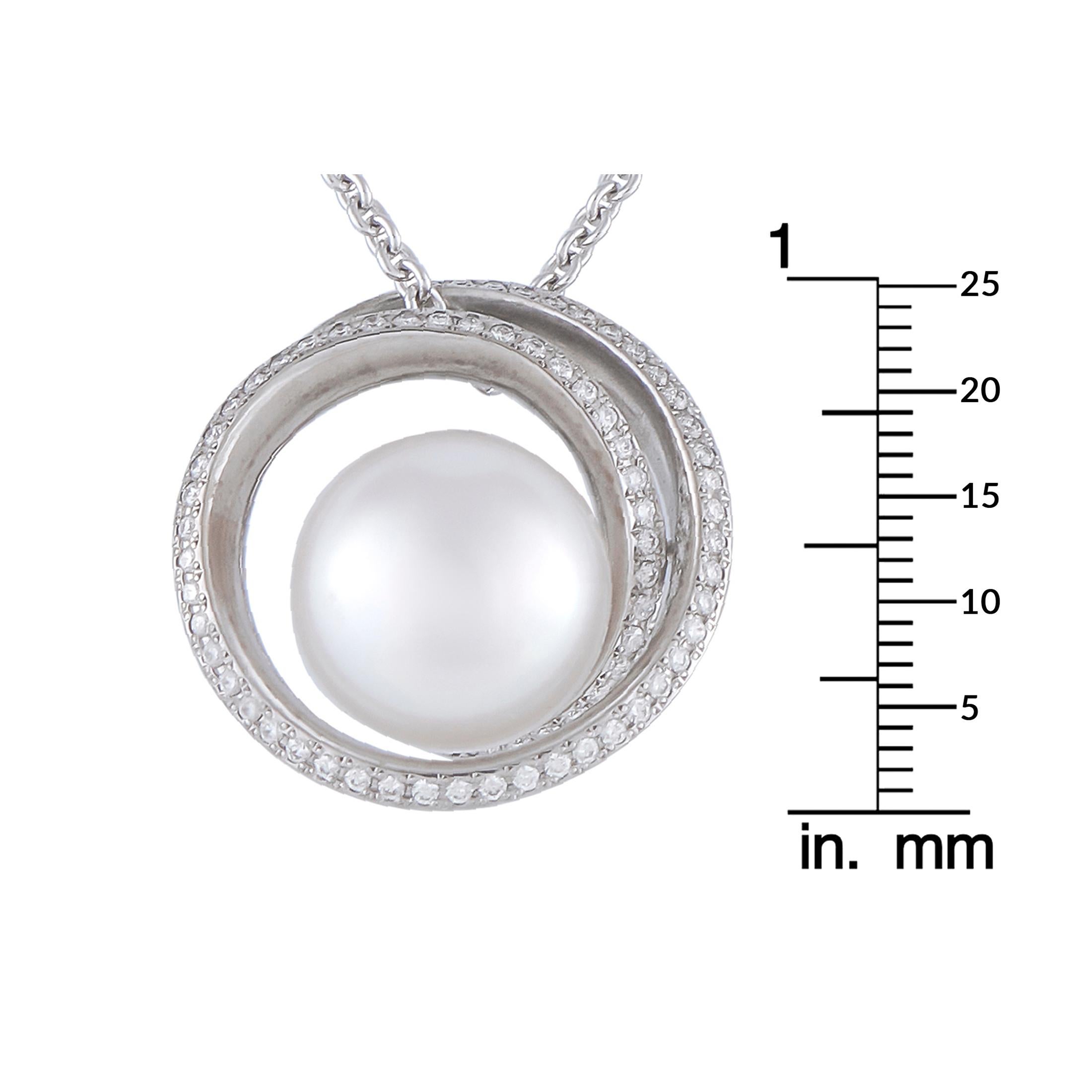 Women's Mikimoto 18K White Gold 0.57ct Diamond and Pearl Necklace For Sale