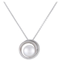 Collier en or blanc 18K avec diamants et perles de 0,57 ct