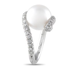 Mikimoto 18K Weißgold 1.0ct Diamant und Perlen Ring