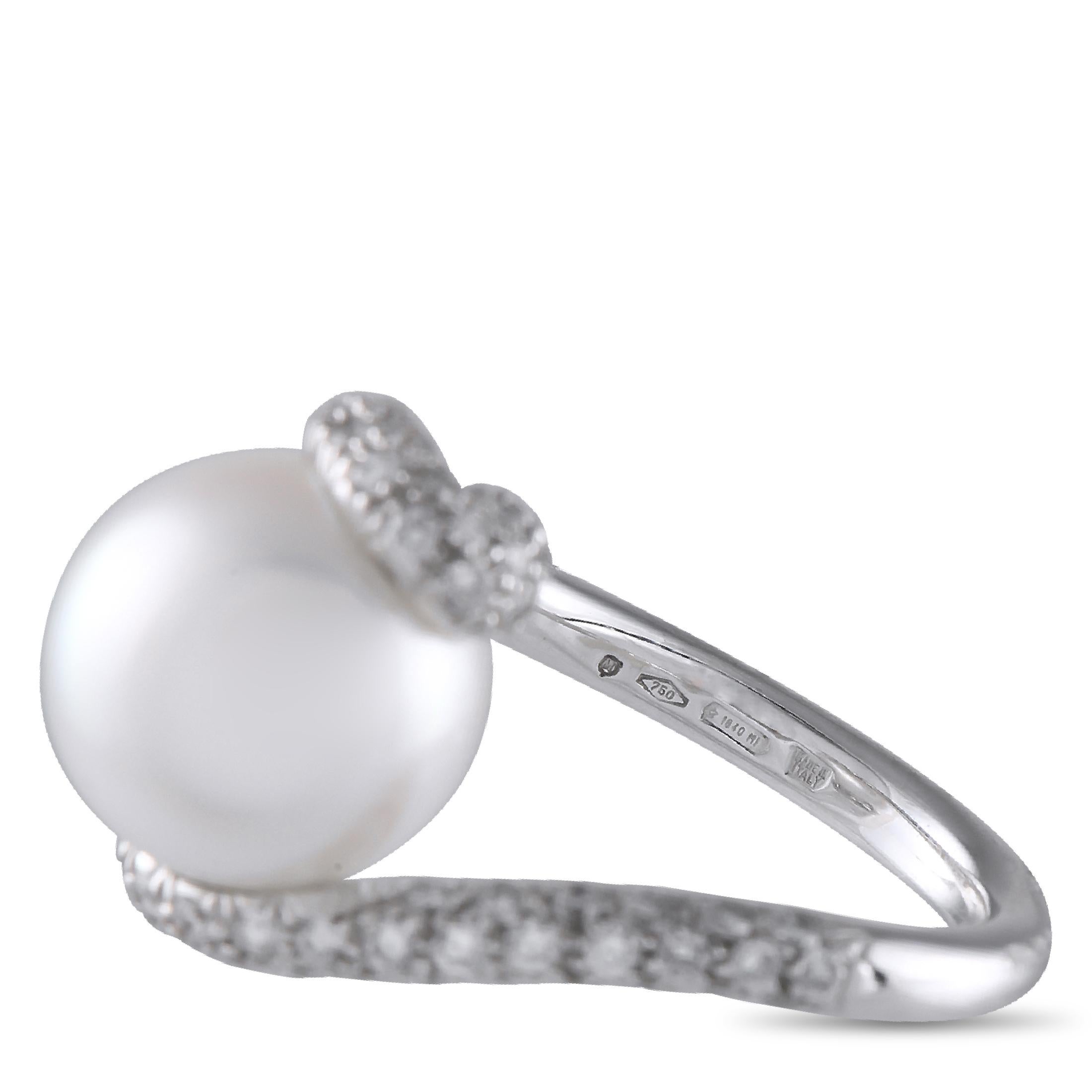 Mikimoto 18K White Gold 1.0ct Diamond and Pearl Ring In New Condition For Sale In Southampton, PA