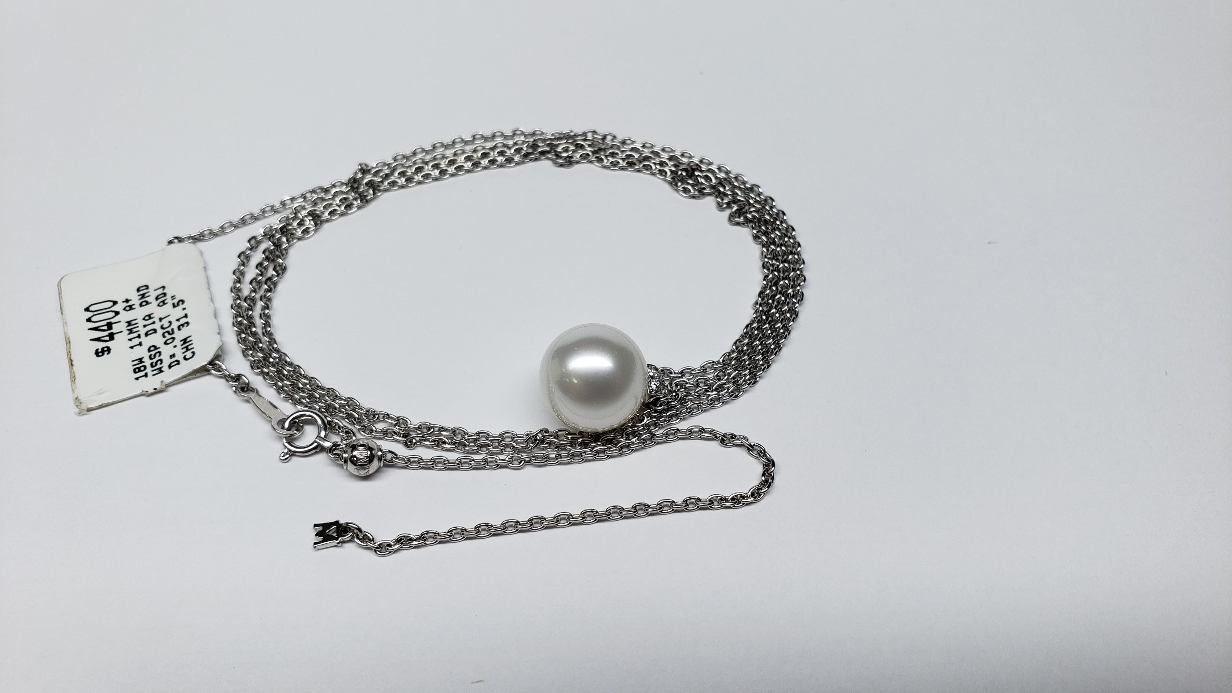 Contemporary Mikimoto 18 Karat White Gold White South Sea Pearl Pendant For Sale