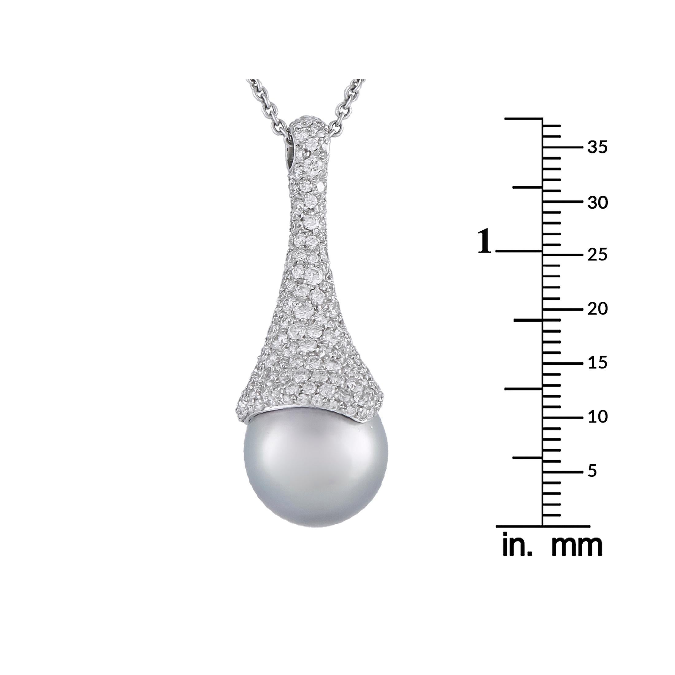 Mikimoto 18K White Gold 3.16ct Diamond and South Sea Pearl Necklace In New Condition For Sale In Southampton, PA