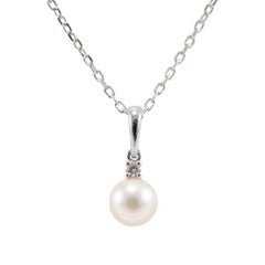 Mikimoto 18K White Gold 6.5mm Akoya Pearl Solitaire Pendant Necklace