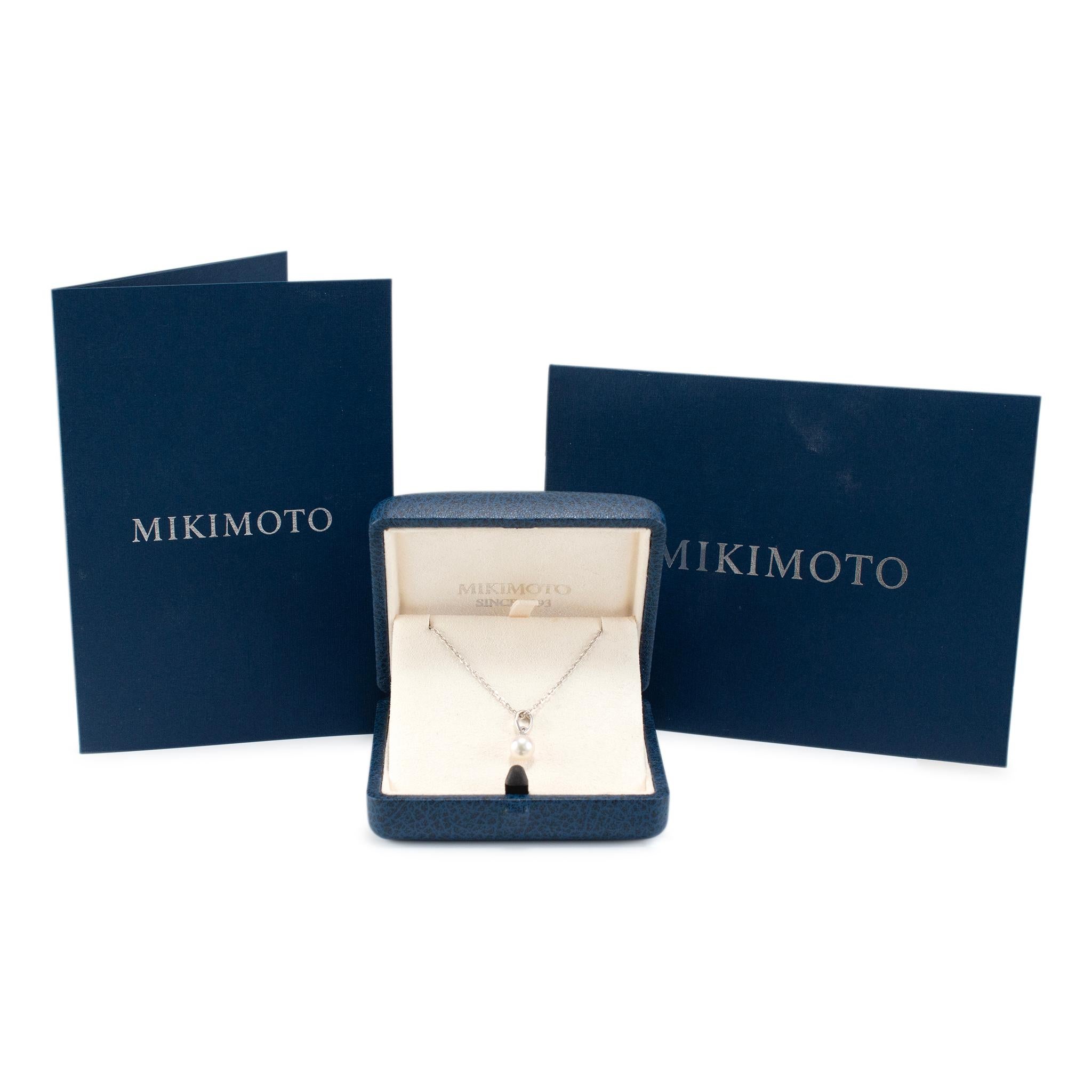 Women's Mikimoto 18K White Gold 6.5mm Akoya Pearl Solitaire Pendant Necklace For Sale