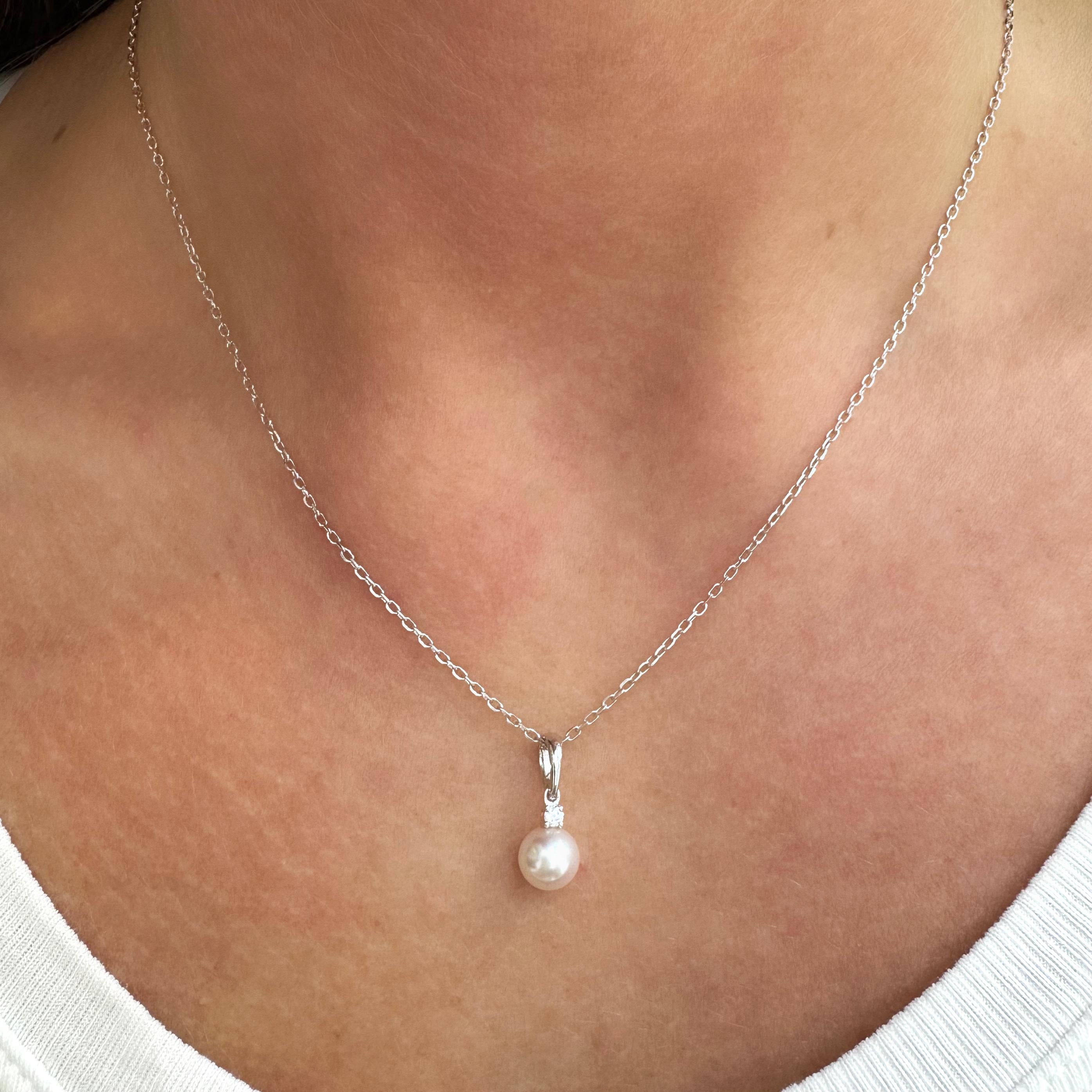 Mikimoto 18K White Gold 6.5mm Akoya Pearl Solitaire Pendant Necklace For Sale 1