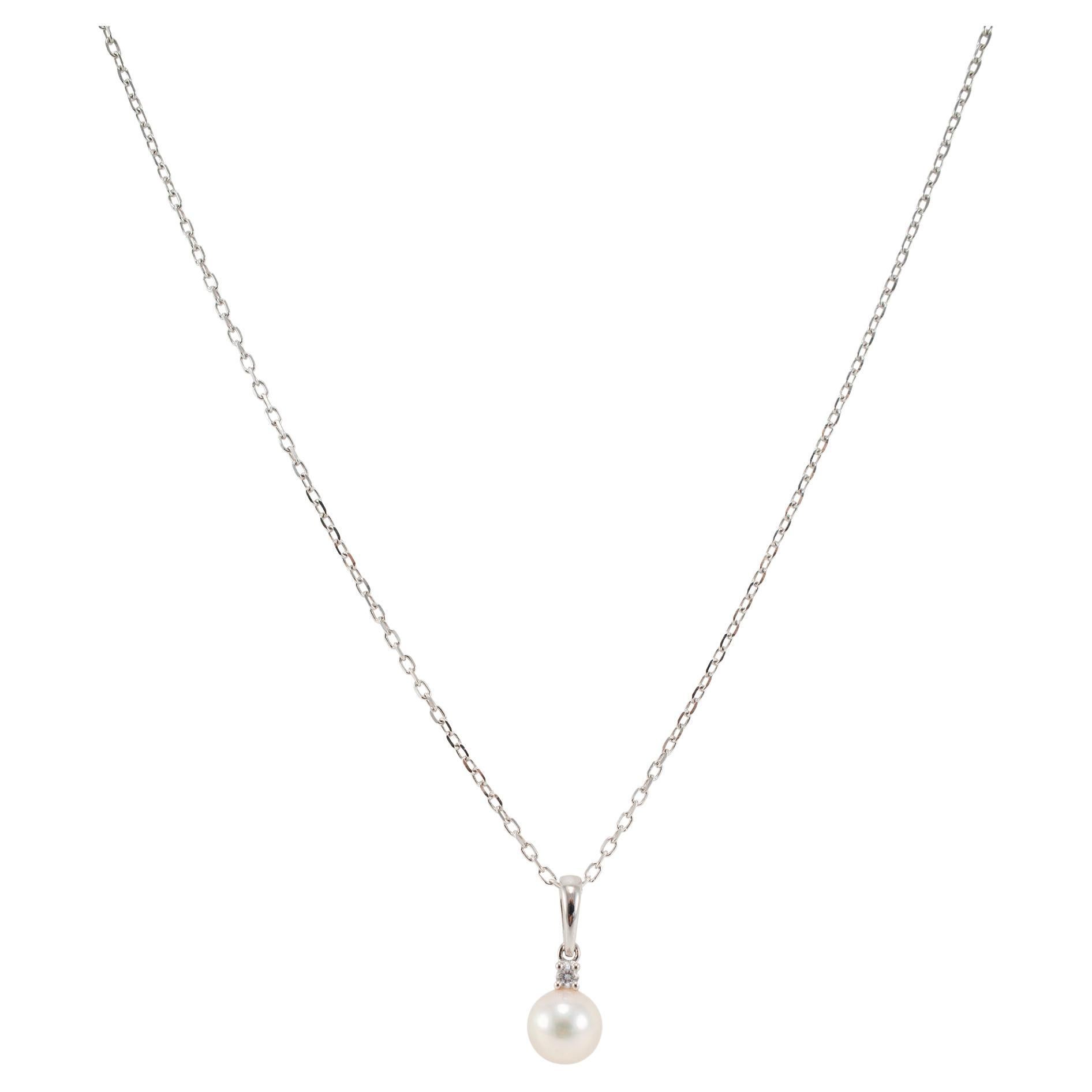 Mikimoto 18K White Gold 6.5mm Akoya Pearl Solitaire Pendant Necklace
