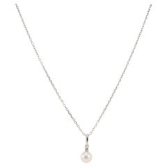 Mikimoto Collar Colgante Solitario de Oro Blanco de 18 K con Perla Akoya de 6,5 mm