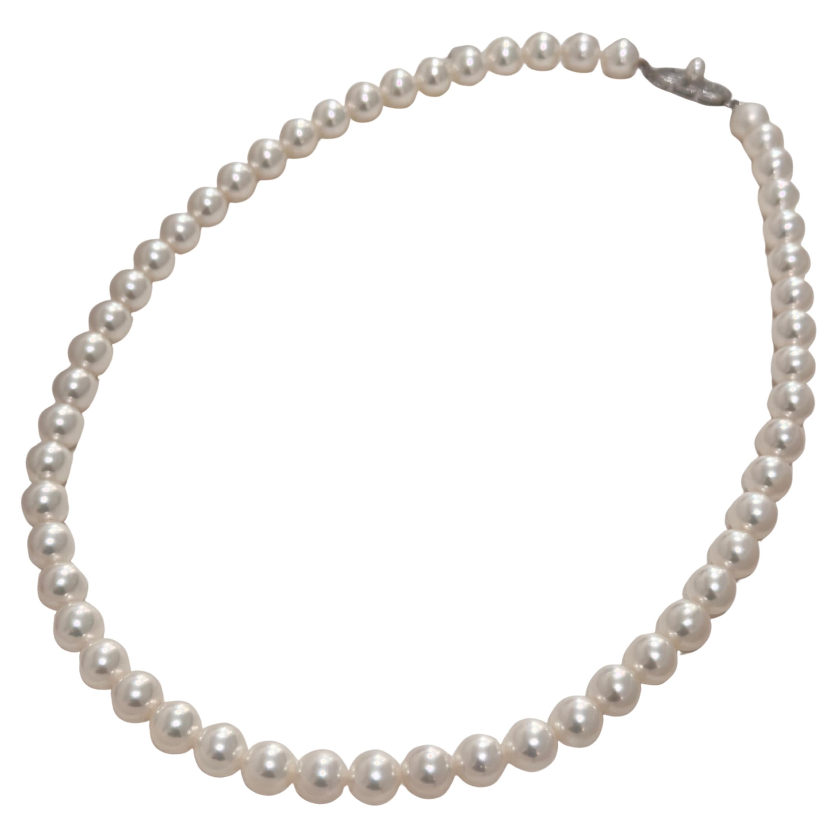 Mikimoto 18K White Gold 7.5 - 8.0 mm Akoya Pearl Strand Necklace