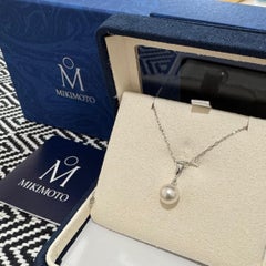 Mikimoto 18K White Gold 7.6 mm Akoya Pearl Pendant Necklace