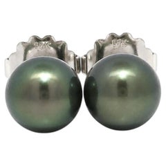 Pendientes de botón Mikimoto de oro blanco de 18k con perlas del Mar del Sur de color gris-negro de 9,3-9,4 mm