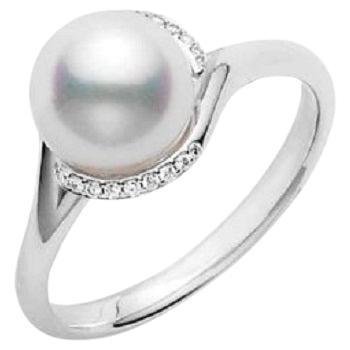 Mikimoto 18K White Gold Akoya and 0.05CT Diamond Twist Ring MRA10017ADXWR070 For Sale