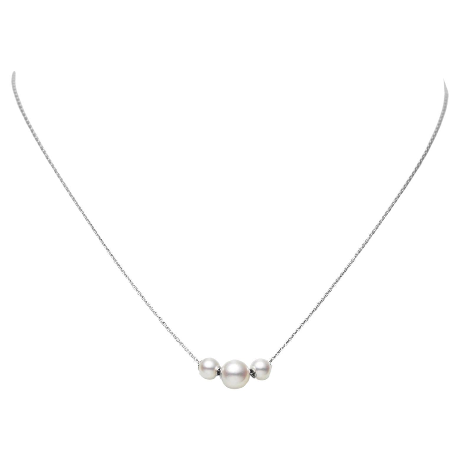 Mikimoto 18k White Gold Akoya Cultured Pearl Line Necklace MPQ10081AXXW