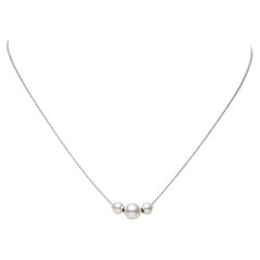 Mikimoto 18k White Gold Akoya Cultured Pearl Line Necklace MPQ10081AXXW