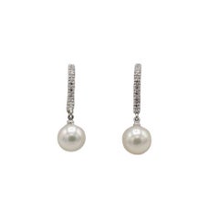 Mikimoto 18K White Gold Akoya Cultured Pearl & Natural Diamond Drop Earrings