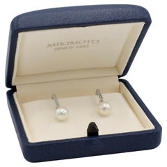 Mikimoto 18K White Gold Akoya Cultured Pearl & Natural Diamond Drop Earrings