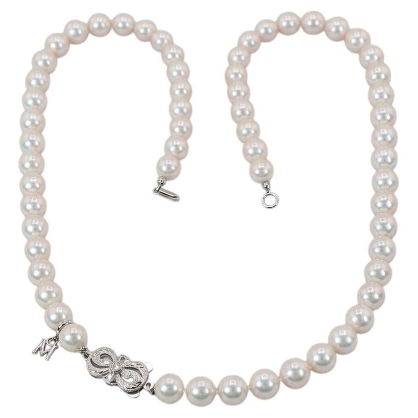 Pre-owned Mikimoto 18k White Gold Akoya Cultured Pearl Strand Necklace