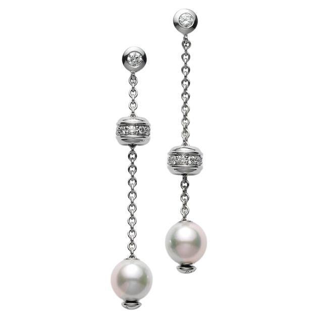 Mikimoto 18k White Gold Akoya Diamond 0.44 Carat Pearl Earrings PEL757DW For Sale