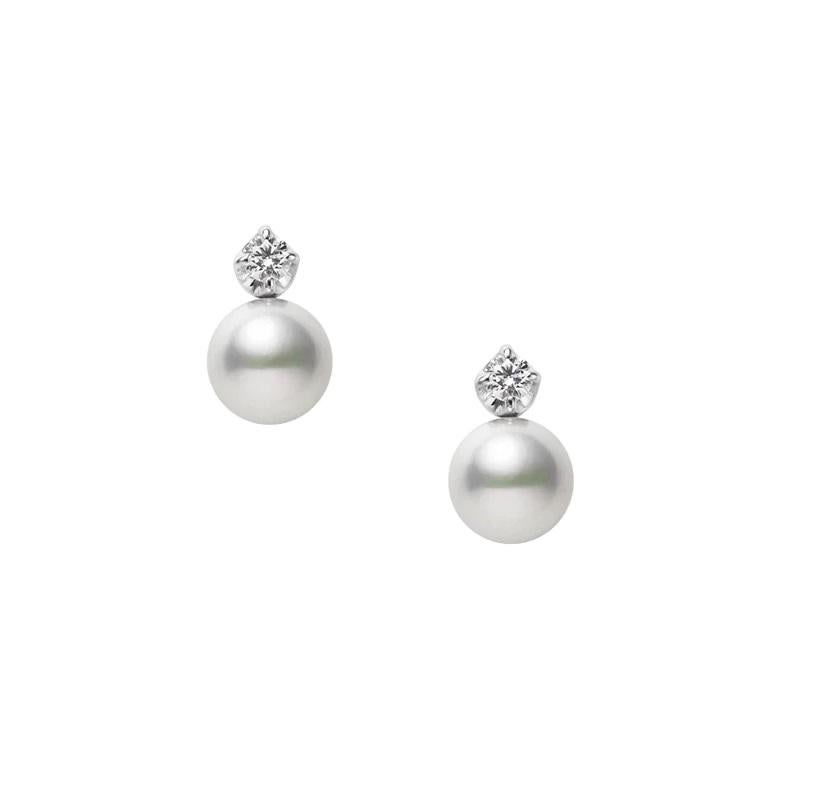 Mikimoto, clous d'oreilles Akoya en or blanc 18 carats, perles et diamants MEQ10144ADXW Unisexe en vente