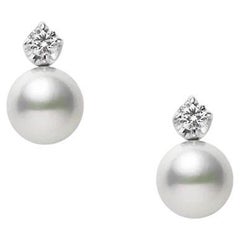 Retro Mikimoto 18k White Gold Akoya Pearl & Diamond Stud Earrings MEQ10144ADXW