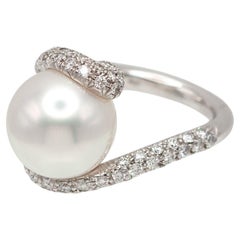Mikimoto 18K White Gold Diamond and South Sea Pearl Ring