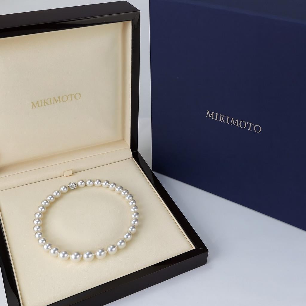 Mikimoto 18K Weißgold Abgestufte Südseeperlen Strang Diamant Halskette im Zustand „Hervorragend“ im Angebot in Chicago, IL