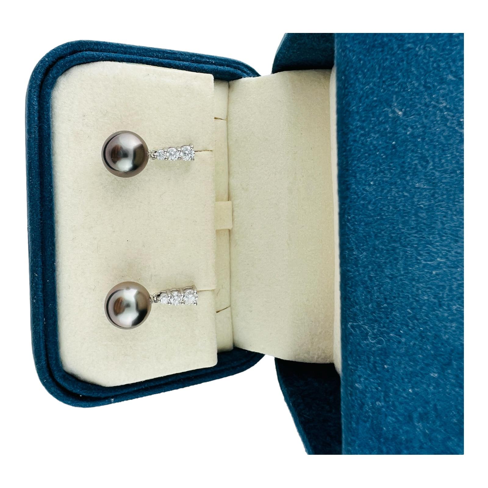 Mikimoto Boucles d'oreilles en goutte Morning Dew en or blanc 18 carats avec perles des mers du Sud noires et diamants 7