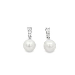 Mikimoto 18k Weißgold Natürliche Südsee-Zuchtperle und Diamant-Ohrring