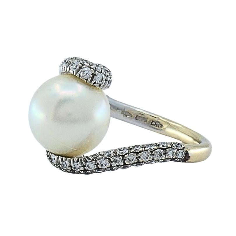 Mikimoto Pearl Gold Cocktail Ring, Diamond 18k White Gold For Sale 1