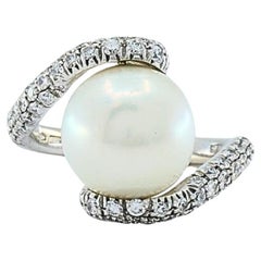 Used Mikimoto Pearl Gold Cocktail Ring, Diamond 18k White Gold
