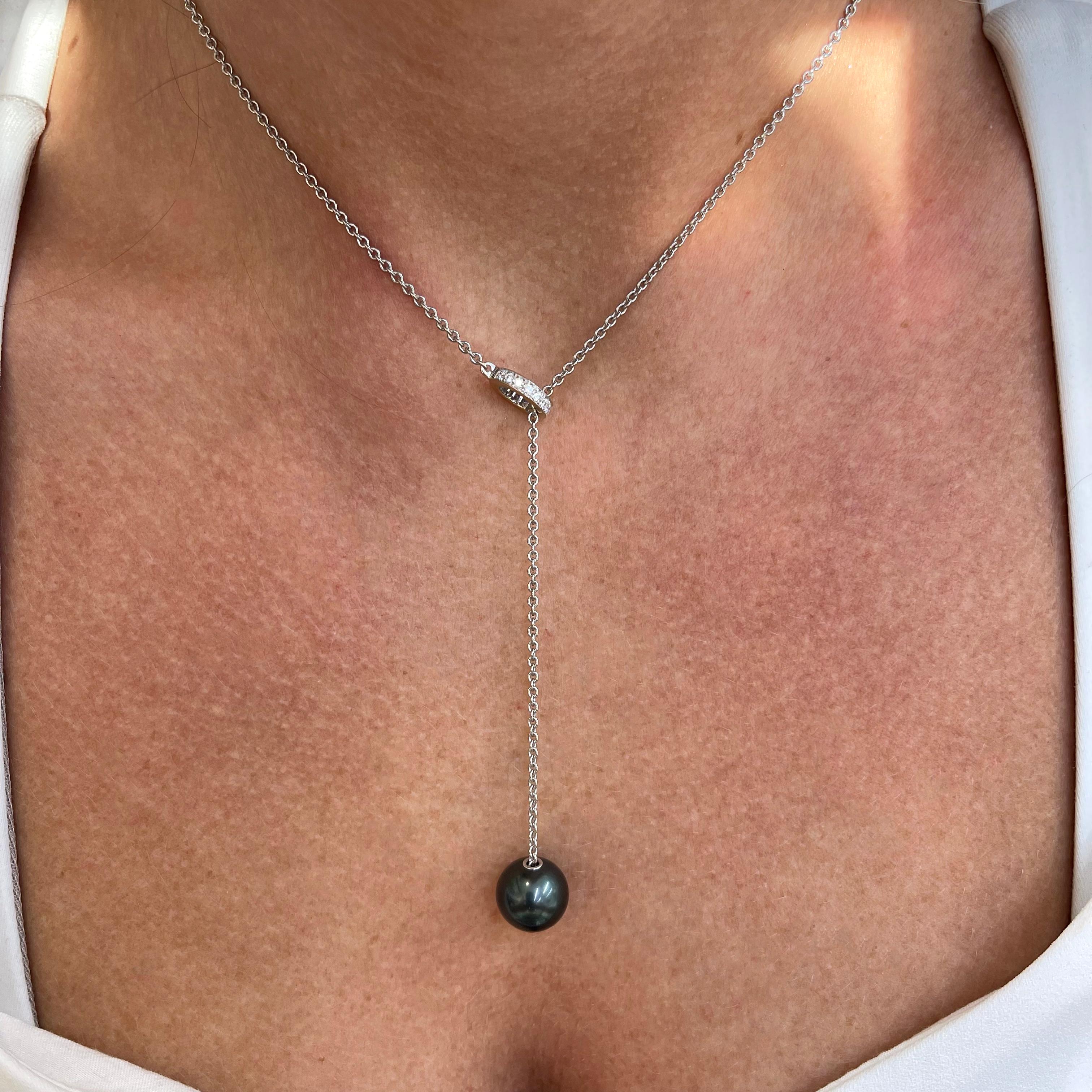 Mikimoto Halskette, 18 Karat Weißgold Perlen in Bewegung Schwarze Südseeperle Diamant 4