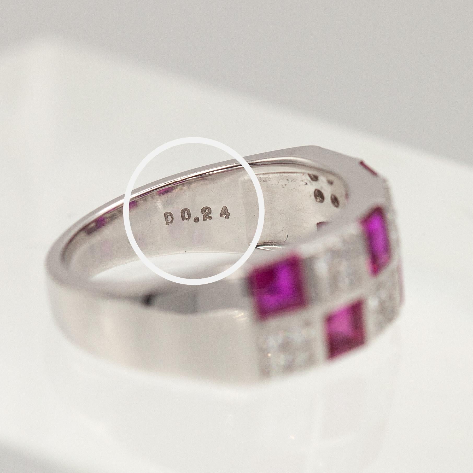 Mikimoto 18K White Gold Ruby and Diamond Band Ring For Sale 4