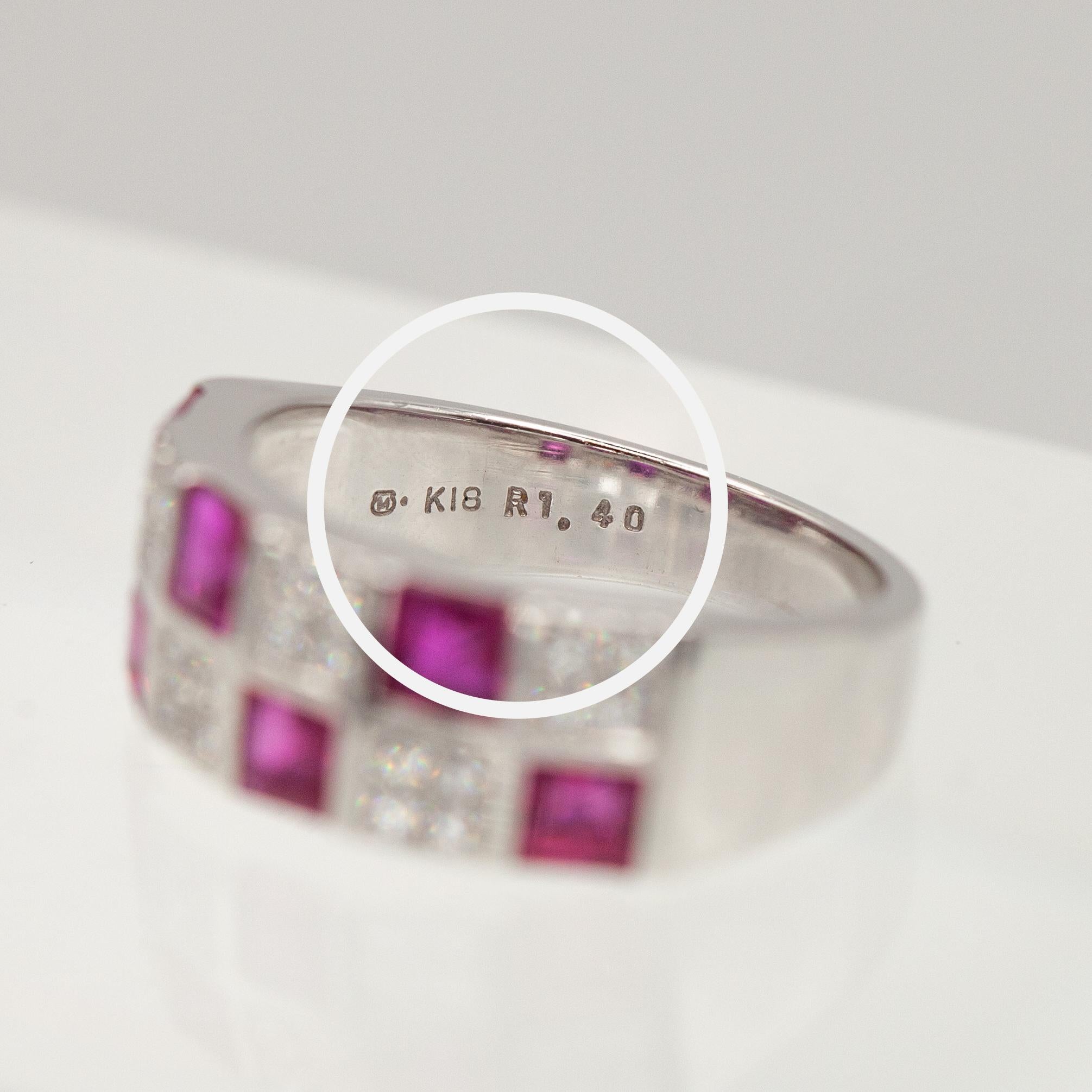Mikimoto 18K White Gold Ruby and Diamond Band Ring For Sale 5