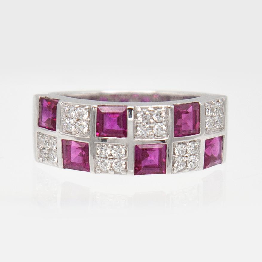Mikimoto 18K White Gold Ruby and Diamond Band Ring For Sale 1