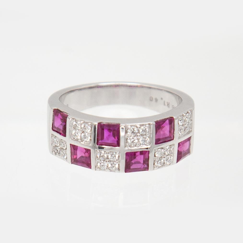 Mikimoto 18K White Gold Ruby and Diamond Band Ring For Sale 2