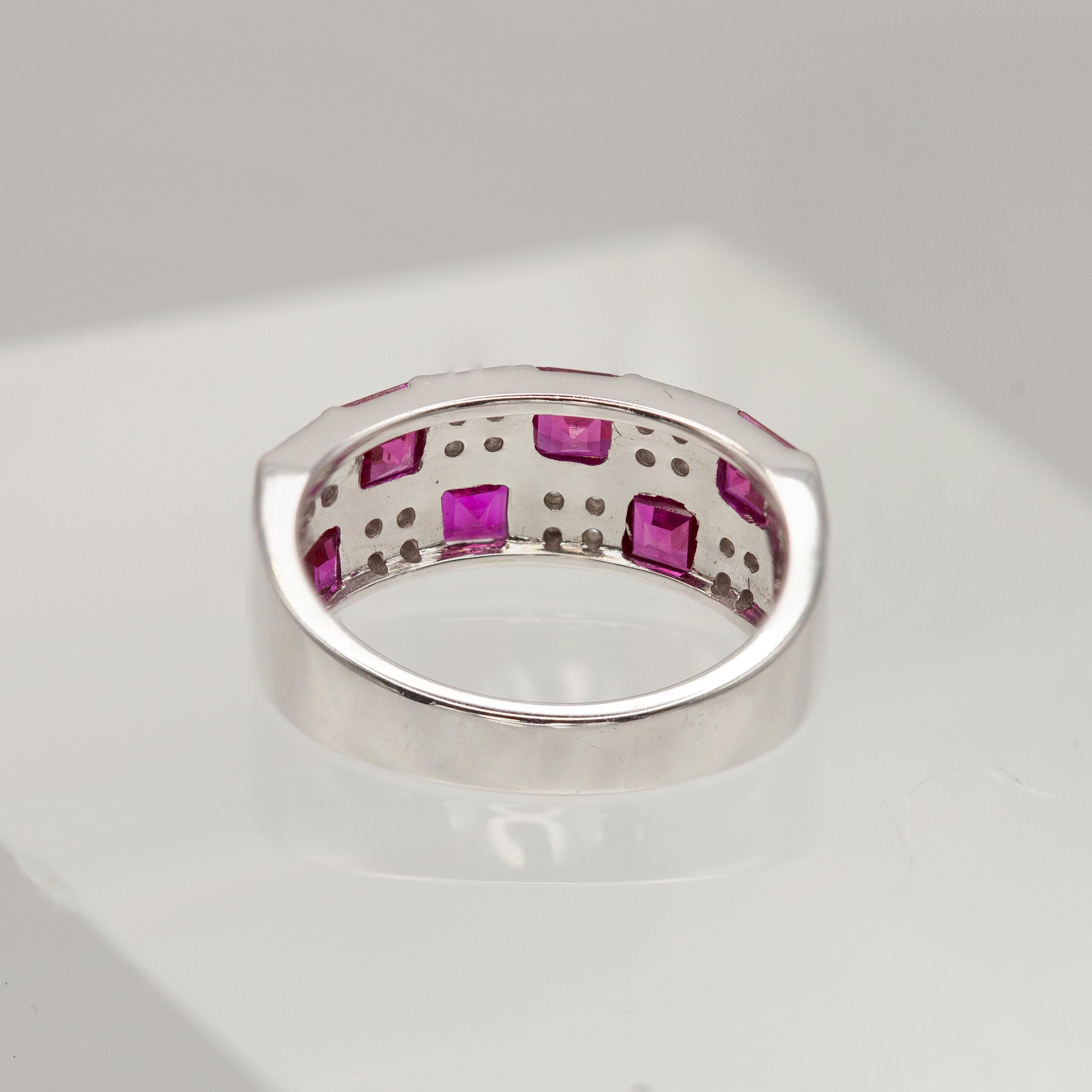 Mikimoto 18K White Gold Ruby and Diamond Band Ring For Sale 3