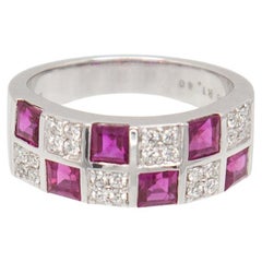 Mikimoto 18K White Gold Ruby and Diamond Band Ring