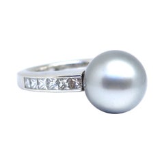 Mikimoto 18K Weißgold Silber Akoya Perle und Diamant Ring