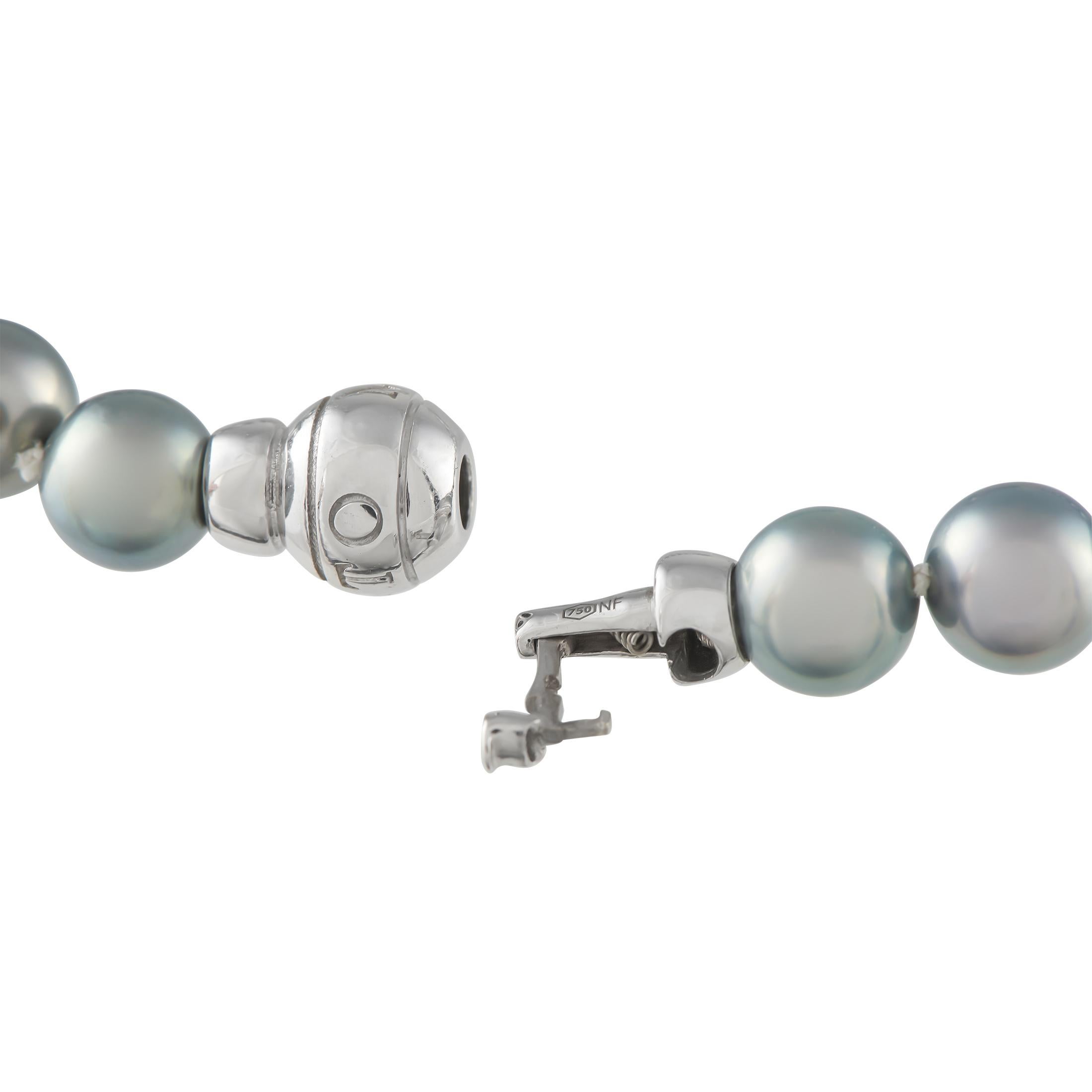 This Mikimoto necklace is undeniably elegant. A single strand of South Sea Pearls ranging in size from 8mm  9mm make it a classic piece that will effortlessly elevate any ensemble. It measures 17 long and includes an 18K White Gold clasp.This