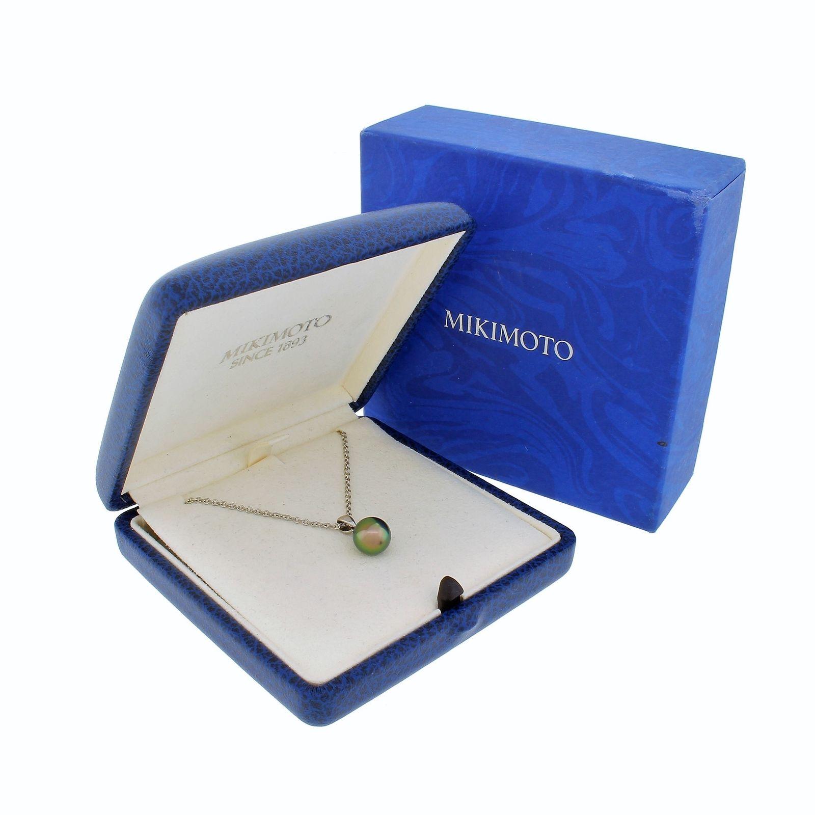 Mikimoto 18k White Gold Tahitian Peacock Green Pearl Pendant Necklace Orig Box