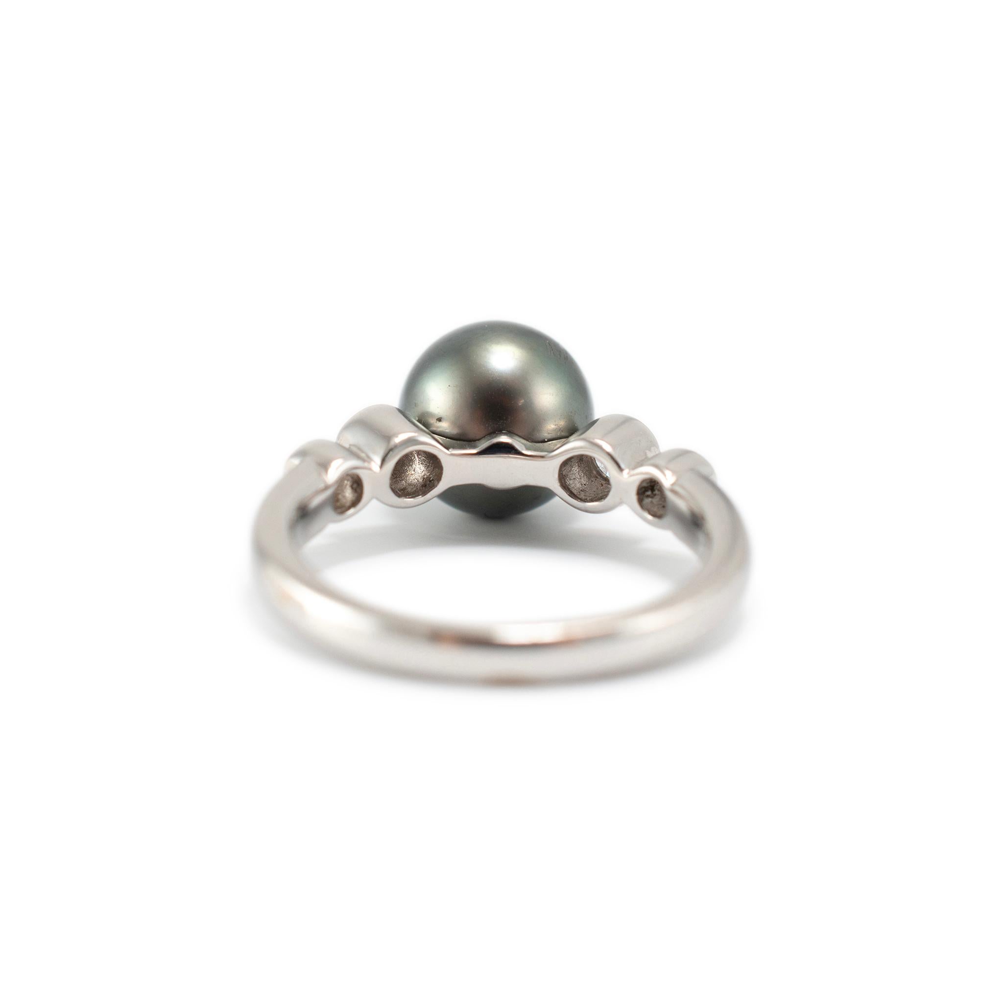 Mikimoto 18K White Gold Tahitian Pearl Accented Diamond Cocktail Ring In Excellent Condition For Sale In Houston, TX