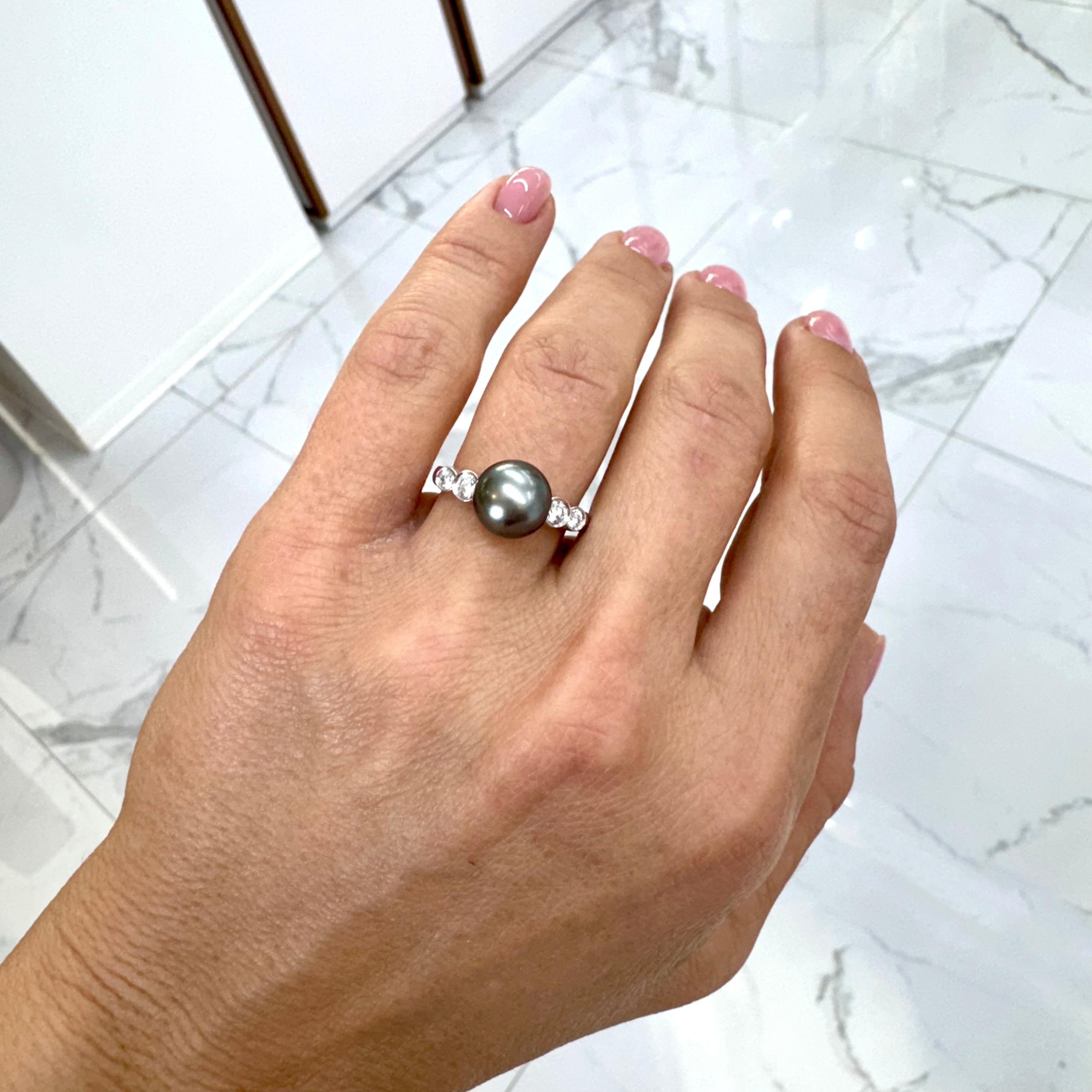 Mikimoto 18K White Gold Tahitian Pearl Accented Diamond Cocktail Ring For Sale 1