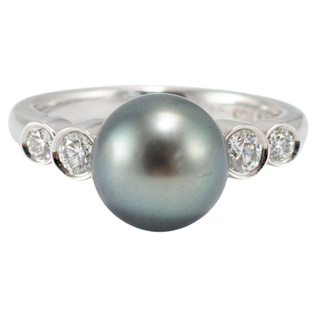 Mikimoto 18K White Gold Tahitian Pearl Accented Diamond Cocktail Ring