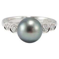 Mikimoto 18K White Gold Tahitian Pearl Accented Diamond Cocktail Ring