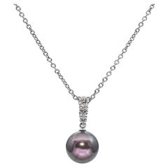 Mikimoto 18k White Gold Tahitian Pearl and Diamond Necklace