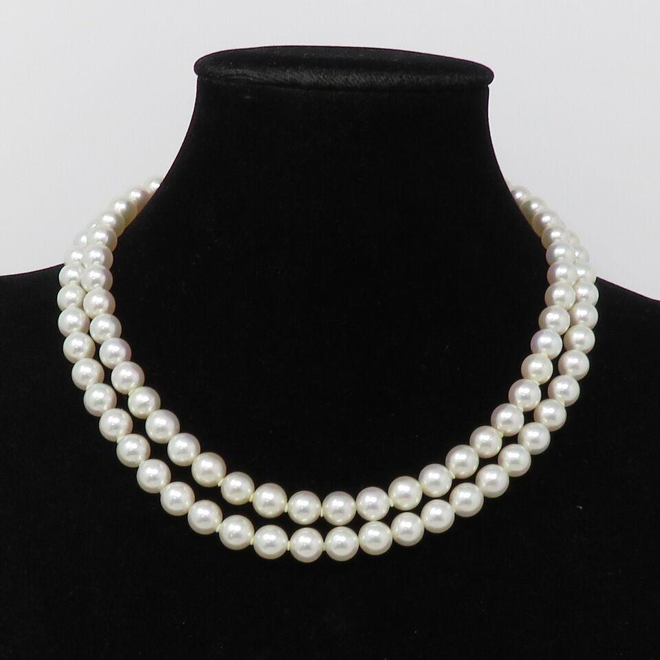 Modern MIKIMOTO 18K White Pearl 2-Strand Diamond Necklace