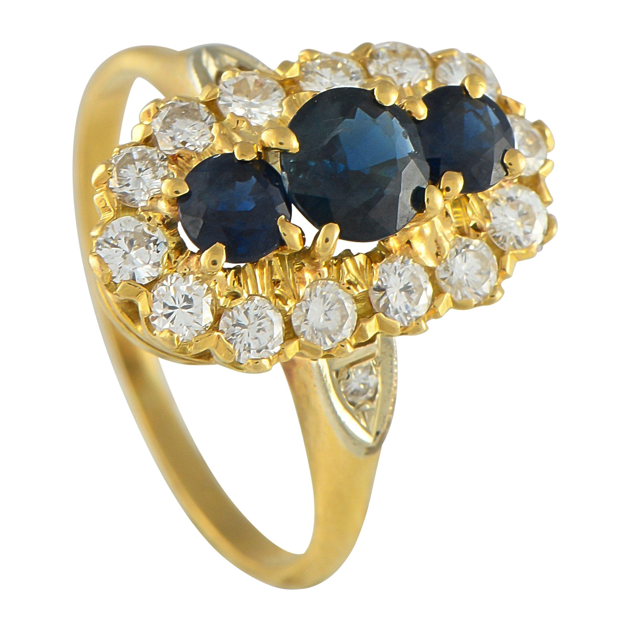Bague en or jaune Mikimoto 18K 0,42ct diamant et saphir