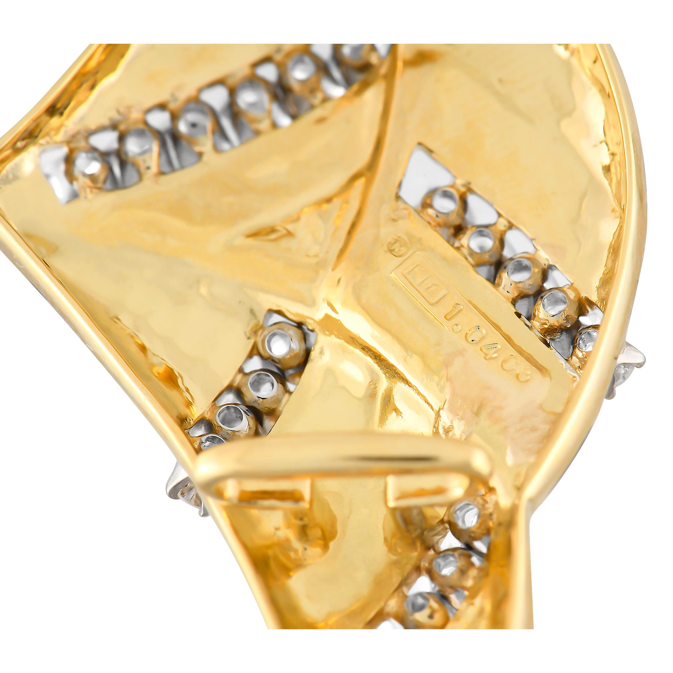 Round Cut Mikimoto 18K Yellow Gold 1.04ct Diamond and Enamel Pendant For Sale
