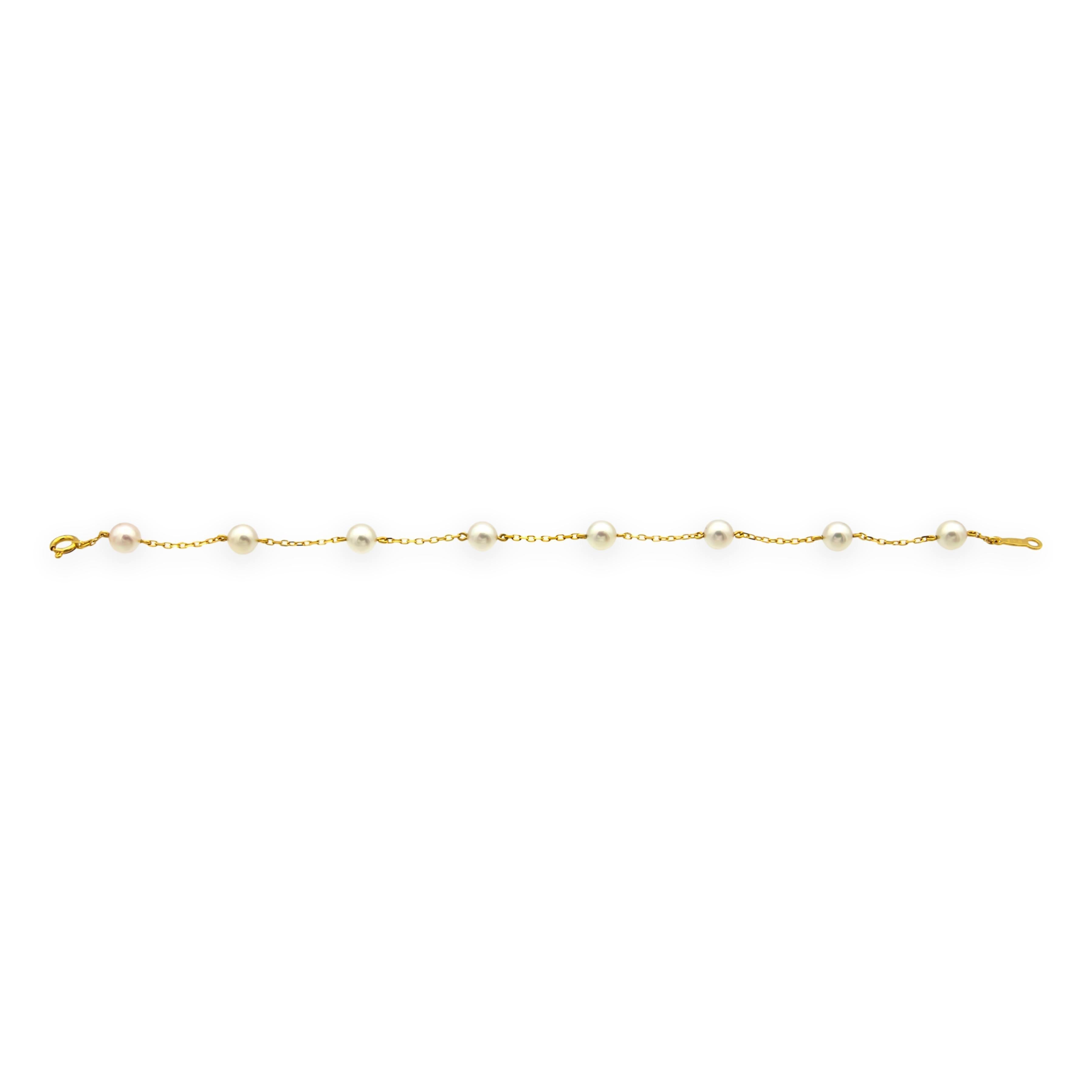 Contemporaneo Mikimoto oro giallo 18 carati  Bracciale a stazione con perle da 5,5 mm - 7